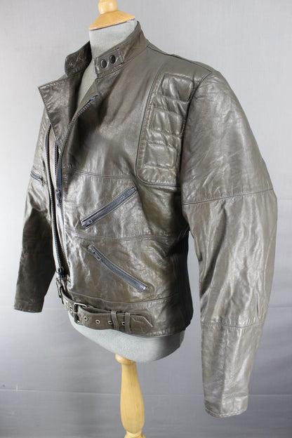VINTAGE 1970's CLASSIC WILSON PUNK ROCK BROWN LEATHER BIKER JACKET 40 INCH