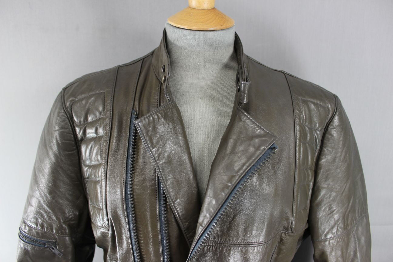 VINTAGE 1970's CLASSIC WILSON PUNK ROCK BROWN LEATHER BIKER JACKET 40 INCH