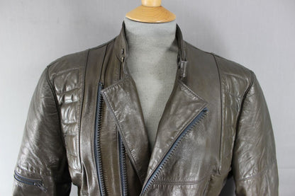 VINTAGE 1970's CLASSIC WILSON PUNK ROCK BROWN LEATHER BIKER JACKET 40 INCH