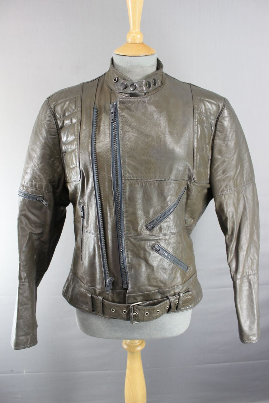 VINTAGE 1970's CLASSIC WILSON PUNK ROCK BROWN LEATHER BIKER JACKET 40 INCH