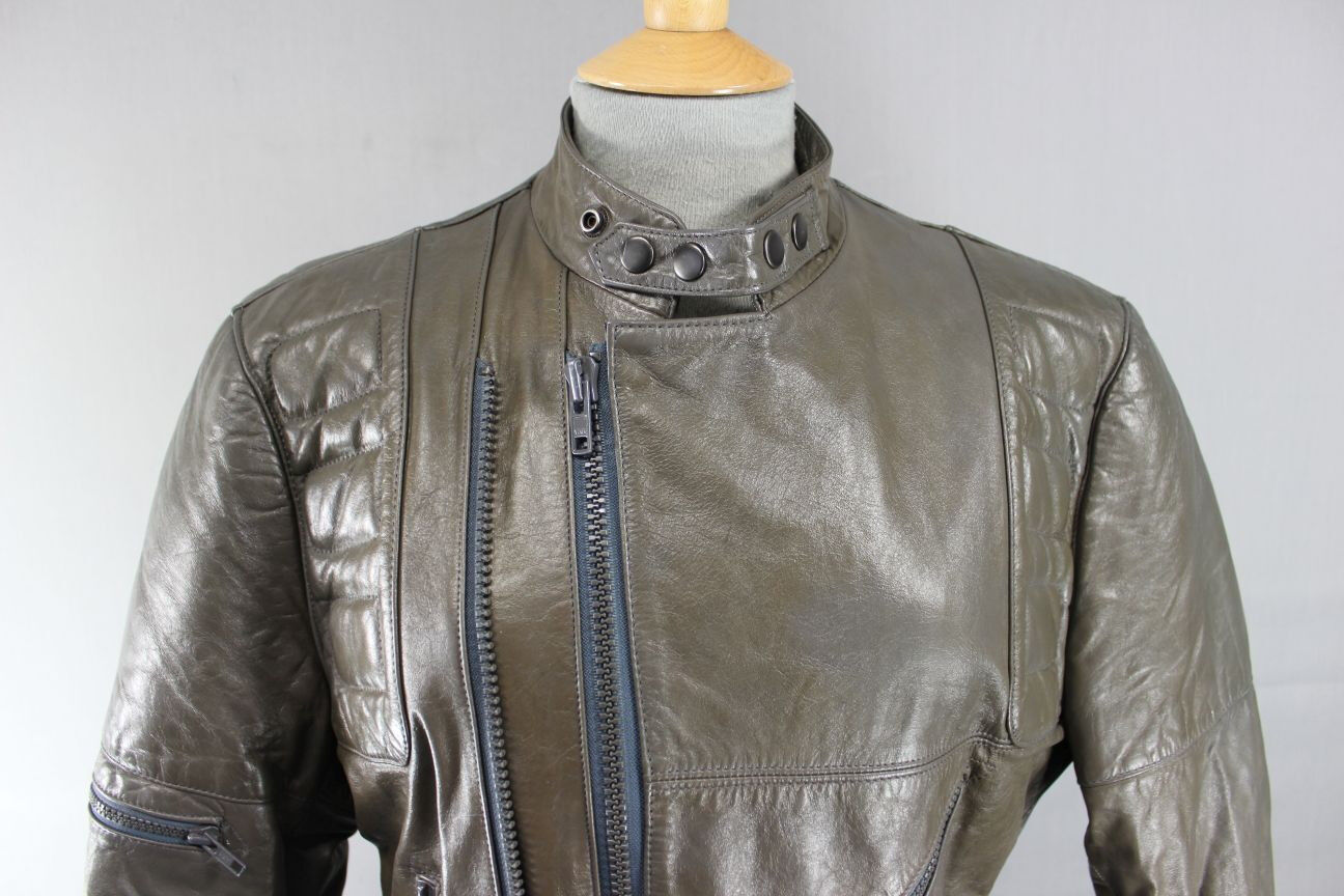 VINTAGE 1970's CLASSIC WILSON PUNK ROCK BROWN LEATHER BIKER JACKET 40 INCH