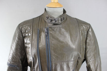 VINTAGE 1970's CLASSIC WILSON PUNK ROCK BROWN LEATHER BIKER JACKET 40 INCH