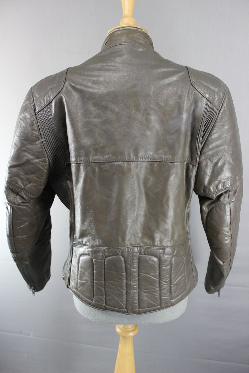 VINTAGE 1970's CLASSIC WILSON PUNK ROCK BROWN LEATHER BIKER JACKET 40 INCH