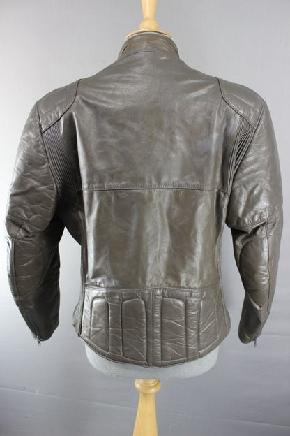 VINTAGE 1970's CLASSIC WILSON PUNK ROCK BROWN LEATHER BIKER JACKET 40 INCH