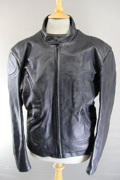 CLASSIC BLACK LEATHER BIKER JACKET 44-46 INCH