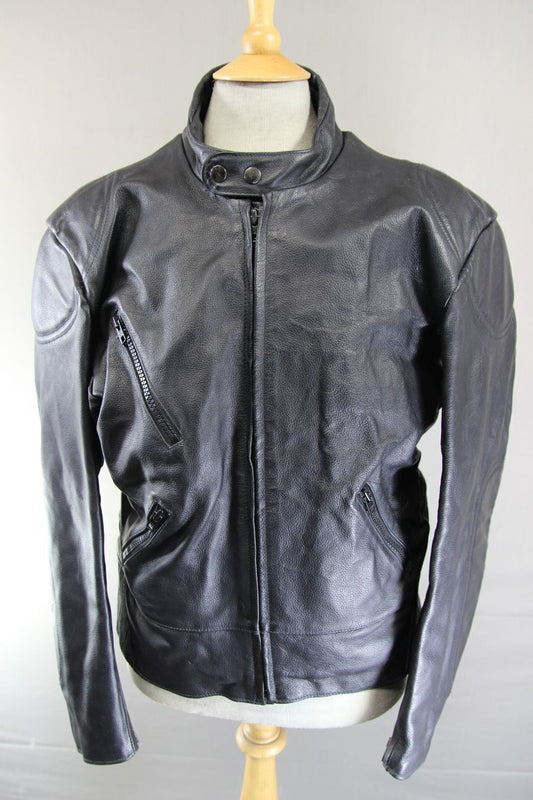 CLASSIC BLACK LEATHER BIKER JACKET 44-46 INCH
