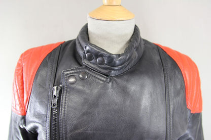 VINTAGE WADDINGTON CLASSIC BLACK & RED LEATHER BIKER JACKET 38-40 INCH CHEST
