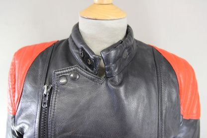 VINTAGE WADDINGTON CLASSIC BLACK & RED LEATHER BIKER JACKET 38-40 INCH CHEST