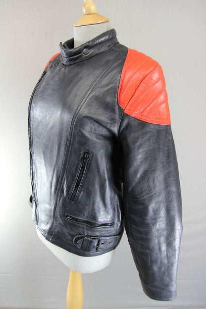 VINTAGE WADDINGTON CLASSIC BLACK & RED LEATHER BIKER JACKET 38-40 INCH CHEST