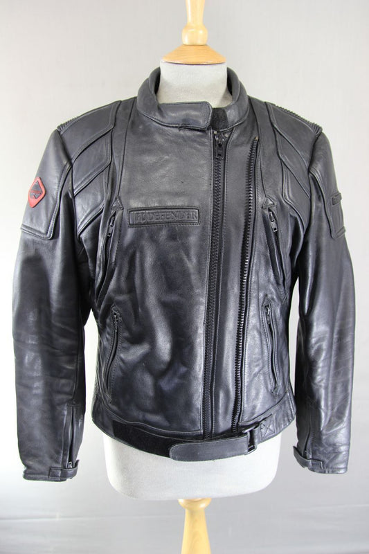 FRANK THOMAS DEFENDER ARMASPORT BLACK COWHIDE BIKER JKT + THERMAL LINING SIZE 14