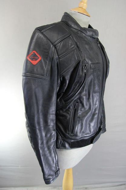FRANK THOMAS DEFENDER ARMASPORT BLACK COWHIDE BIKER JKT + THERMAL LINING SIZE 14