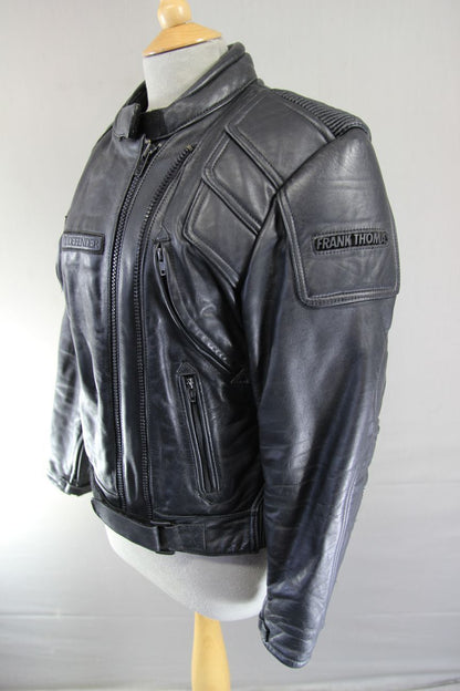 FRANK THOMAS DEFENDER ARMASPORT BLACK COWHIDE BIKER JKT + THERMAL LINING SIZE 14