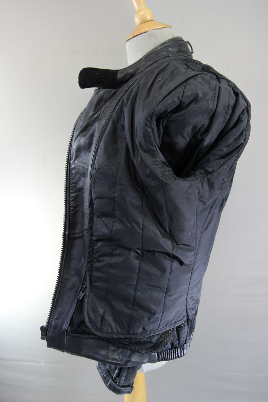 FRANK THOMAS DEFENDER ARMASPORT BLACK COWHIDE BIKER JKT + THERMAL LINING SIZE 14