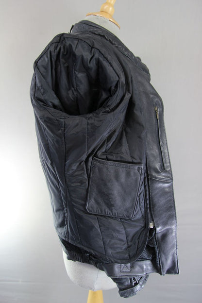FRANK THOMAS DEFENDER ARMASPORT BLACK COWHIDE BIKER JKT + THERMAL LINING SIZE 14