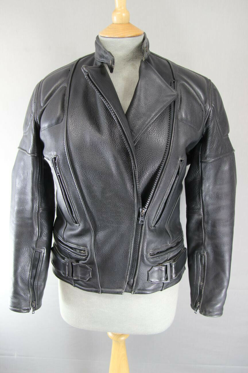 SUPERB PWR BLACK LEATHER BIKER JACKET: SIZE 12/34-36 INCHES