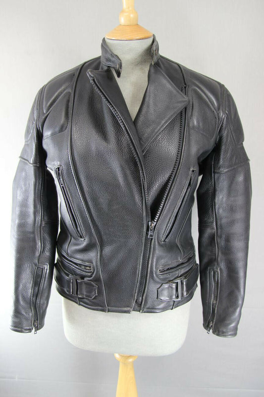 SUPERB PWR BLACK LEATHER BIKER JACKET: SIZE 12/34-36 INCHES