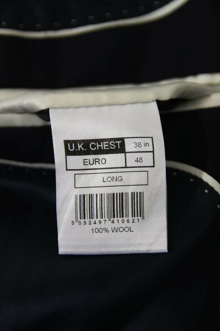 BRAND NEW PURE WOOL DARK BLUE/NAVY JACKET: 38 INCH CHEST (LONG FIT)