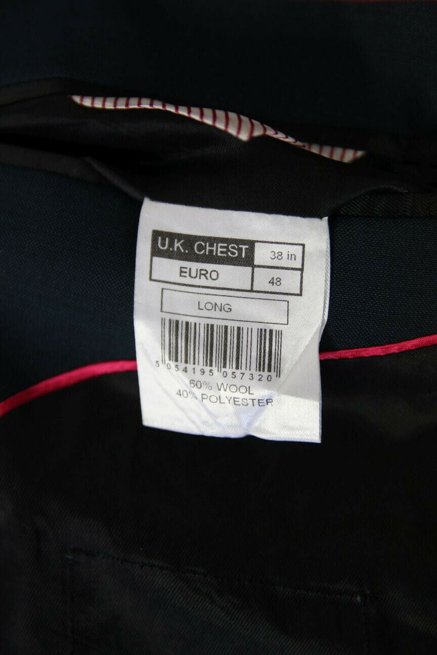 BRAND NEW WOOL RICH BLEND 3 POCKET BLUE JACKET: 38 INCH CHEST (LONG FIT)