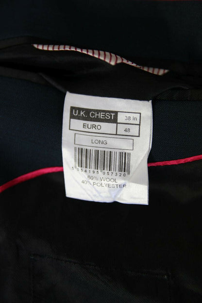 BRAND NEW WOOL RICH BLEND 3 POCKET BLUE JACKET: 38 INCH CHEST (LONG FIT)