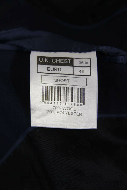 BRAND NEW WOOL RICH BLEND 3 POCKET NAVY BLUE JACKET: 36 INCH CHEST (SHORT FIT)