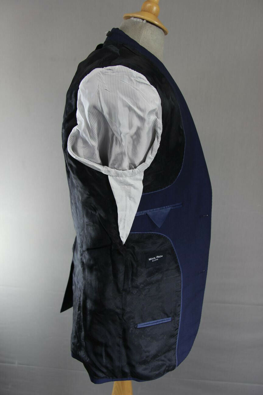 BRAND NEW WOOL RICH BLEND 3 POCKET NAVY BLUE JACKET: 36 INCH CHEST (SHORT FIT)