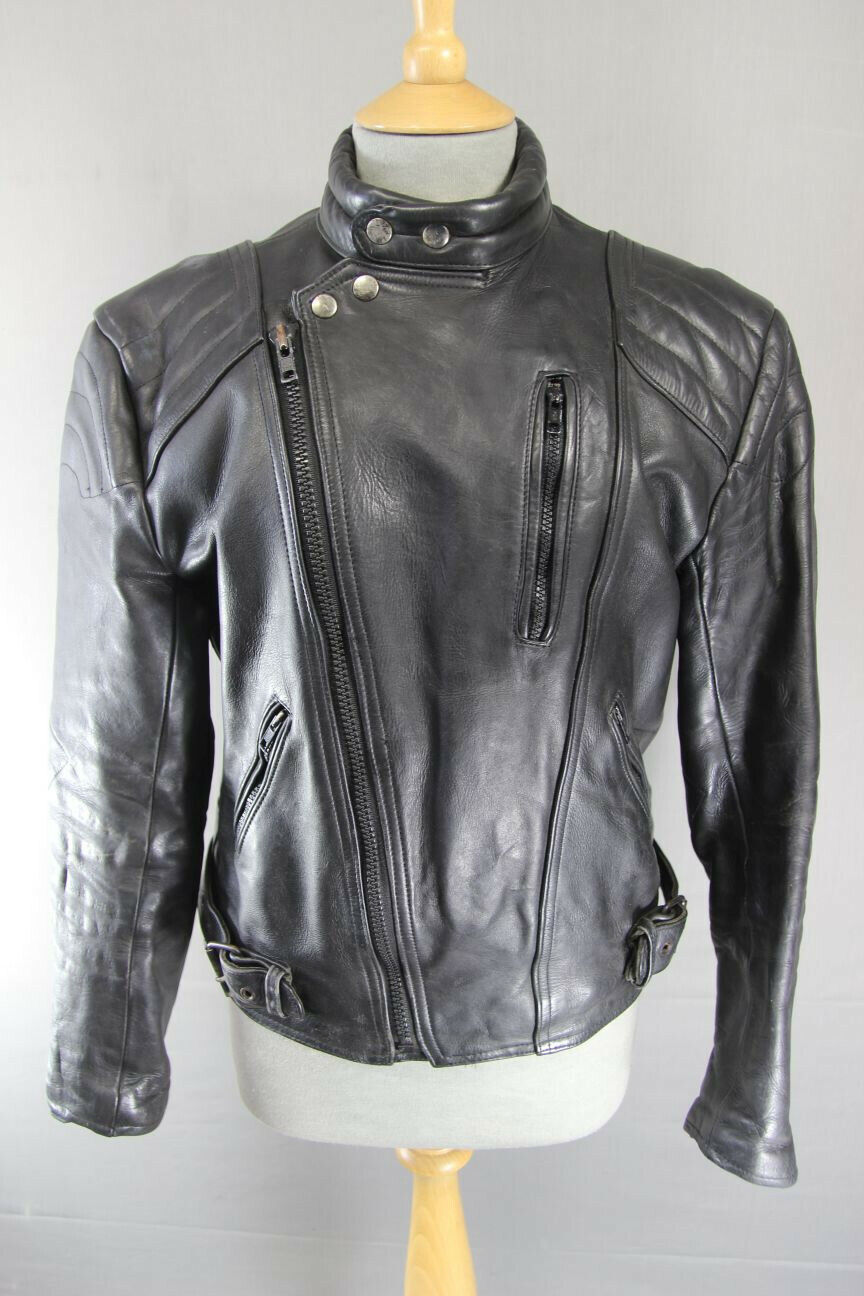 CLASSIC BLACK DYNAMIC COWHIDE LEATHER BIKER JACKET 38 INCH
