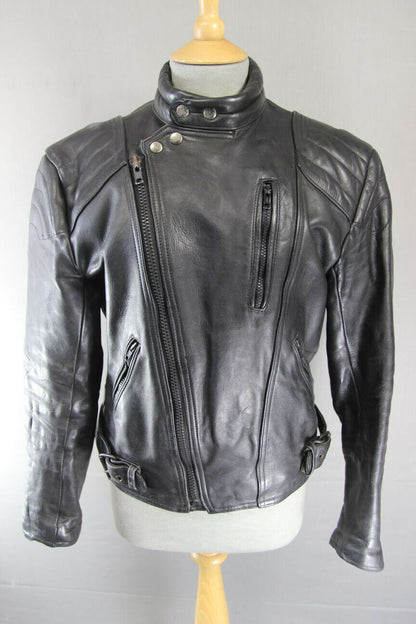 CLASSIC BLACK DYNAMIC COWHIDE LEATHER BIKER JACKET 38 INCH