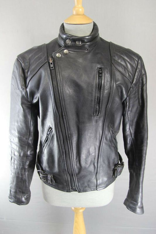 CLASSIC BLACK DYNAMIC COWHIDE LEATHER BIKER JACKET 38 INCH