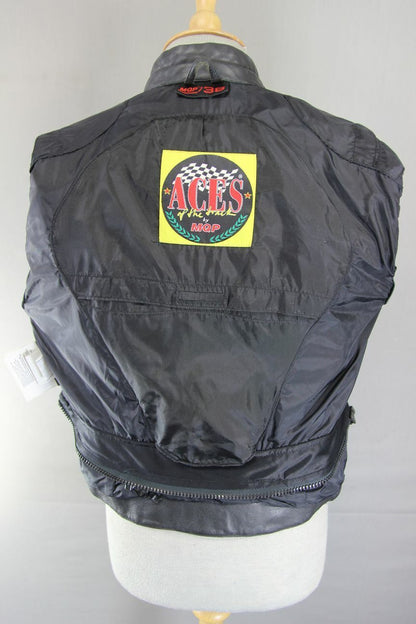 SUPERB MQP 'ACES OF THE TRACK' BLACK LEATHER BIKER JACKET 36 INCH/SIZE 12