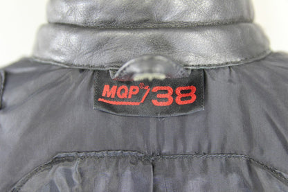 SUPERB MQP 'ACES OF THE TRACK' BLACK LEATHER BIKER JACKET 36 INCH/SIZE 12