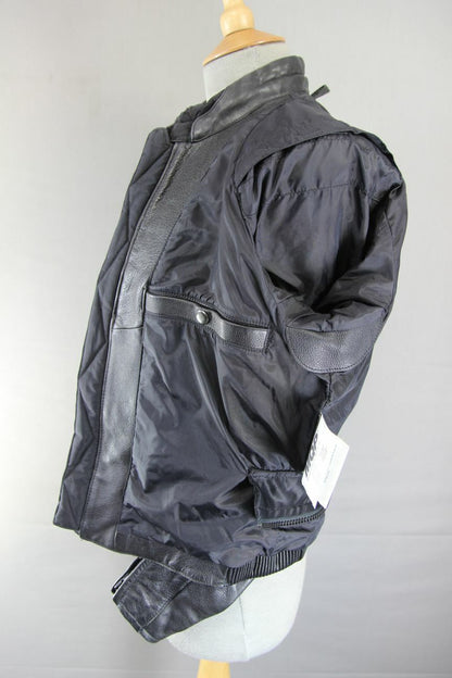 SUPERB MQP 'ACES OF THE TRACK' BLACK LEATHER BIKER JACKET 36 INCH/SIZE 12