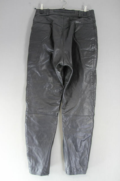 ASHMAN BLACK COWHIDE LEATHER BIKER TROUSERS WAIST 30 INCHES/INSIDE LEG 29 INCHES