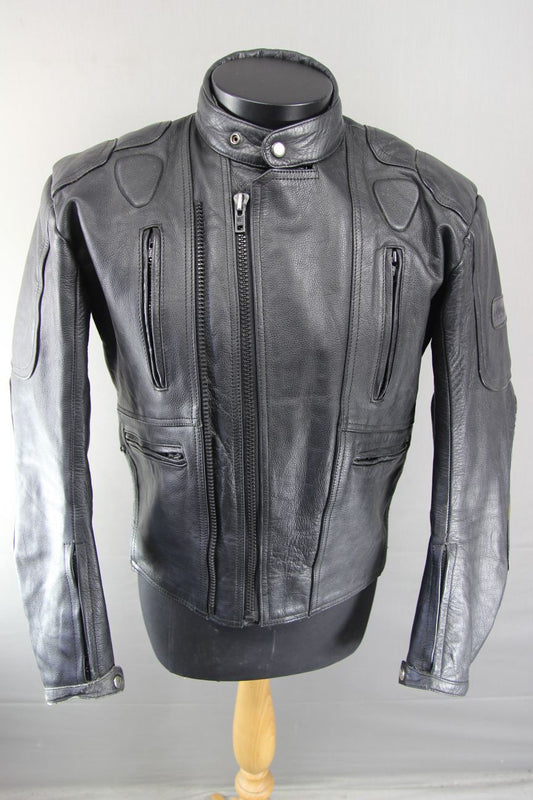 CLASSIC DYNAMIC LEATHER BLACK COWHIDE BIKER JACKET 40 INCH