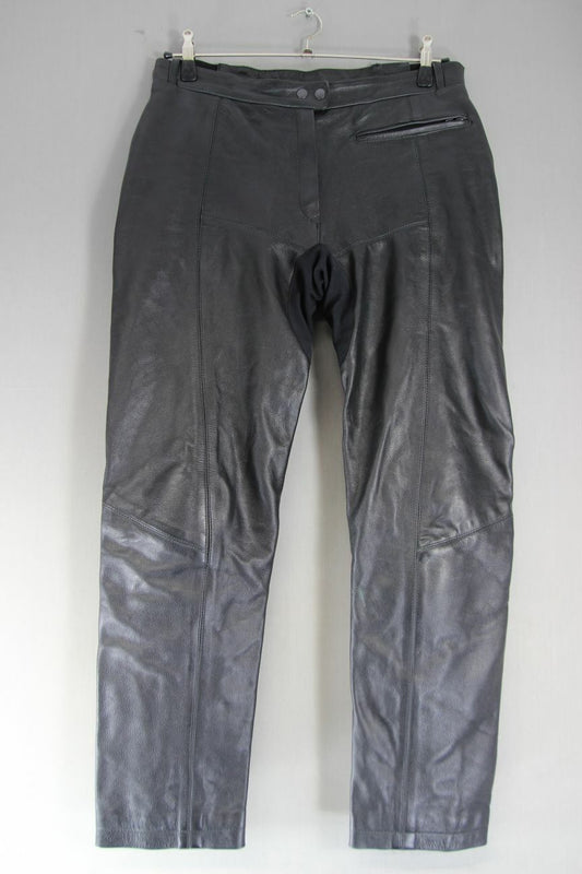 LEWIS LEATHER BLACK BIKER TROUSERS+CE ARMOUR SIZE 14:WAIST 34-36"/INSIDE LEG 30"