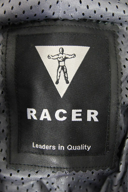 RACER BLACK LEATHER BIKER JEANS/TROUSERS + CE ARMOUR: WAIST 30IN/INSIDE LEG 31IN