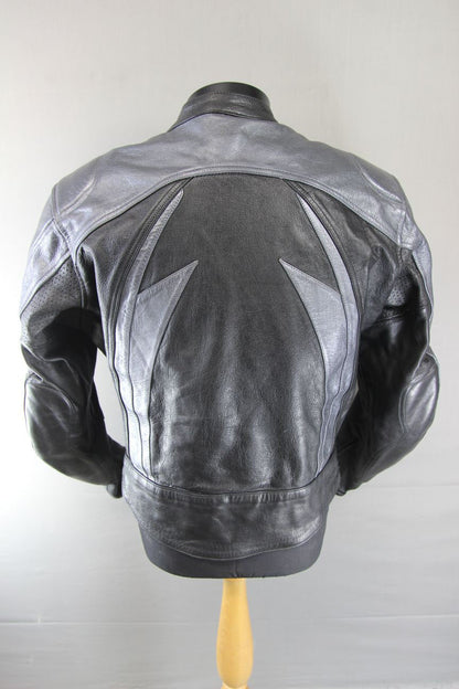BLACK & SILVER BIKERS GEARBOX LEATHER BIKER JACKET WITH REMOVABLE PROTECTORS 44"