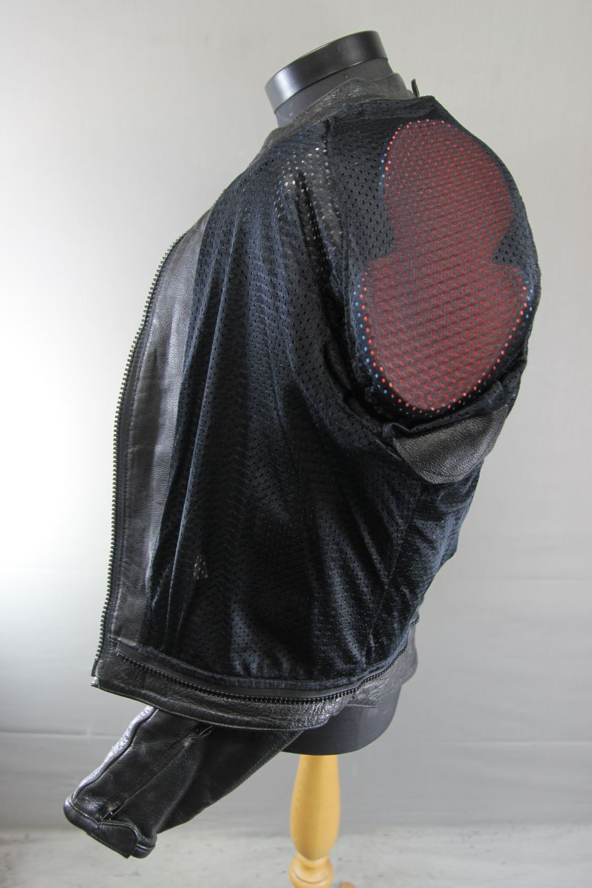 BLACK & SILVER BIKERS GEARBOX LEATHER BIKER JACKET WITH REMOVABLE PROTECTORS 44"