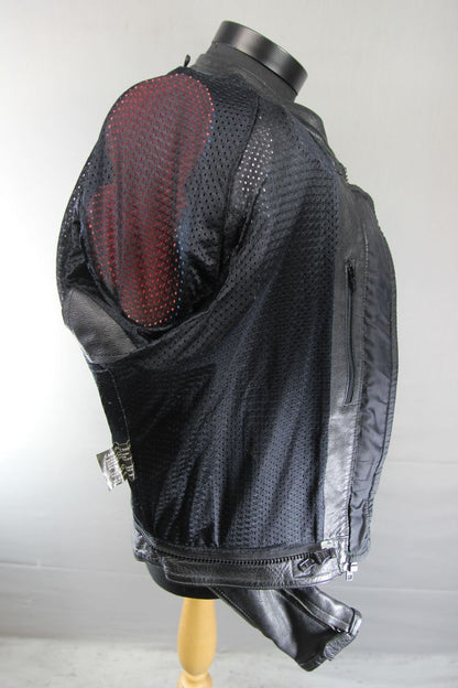 BLACK & SILVER BIKERS GEARBOX LEATHER BIKER JACKET WITH REMOVABLE PROTECTORS 44"