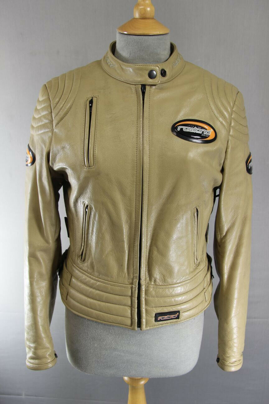 SUPERB RAWLAND BEIGE LEATHER BIKER JACKET WITH THERMAL LINING: 34 INCH/MEDIUM
