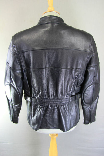 BIKER'S GEARBOX BLACK BIKER LEATHER JACKET WITH THERMAL LINING: 38 INCH/LARGE