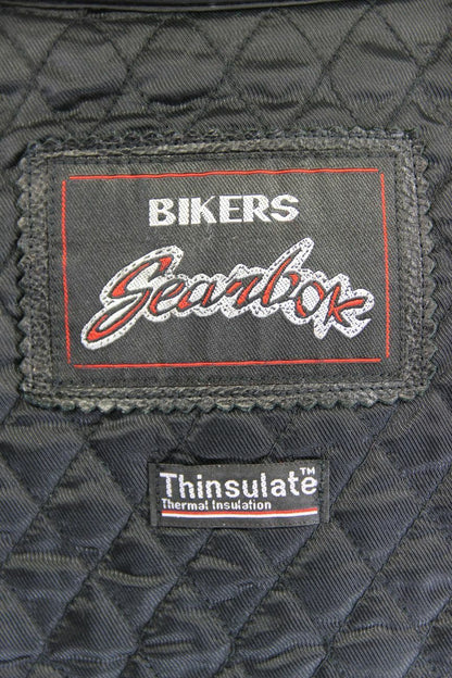 BIKER'S GEARBOX BLACK BIKER LEATHER JACKET WITH THERMAL LINING: 38 INCH/LARGE