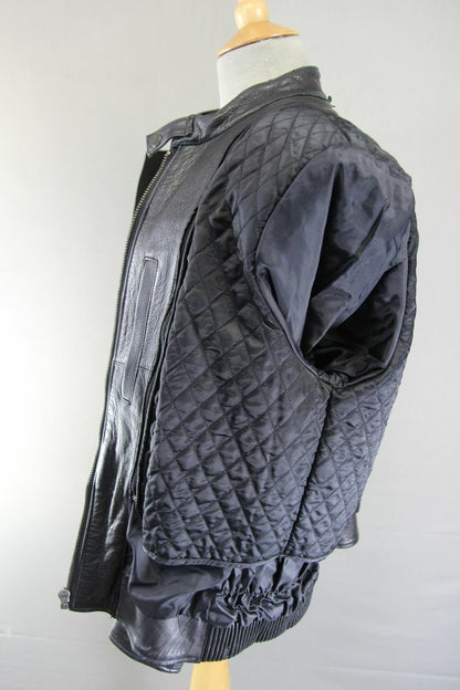 BIKER'S GEARBOX BLACK BIKER LEATHER JACKET WITH THERMAL LINING: 38 INCH/LARGE