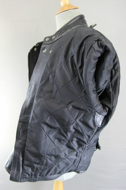 CLASSIC EURO STYLE BLACK LEATHER BIKER JACKET WITH REMOVABLE BACK PROTECTOR 38IN
