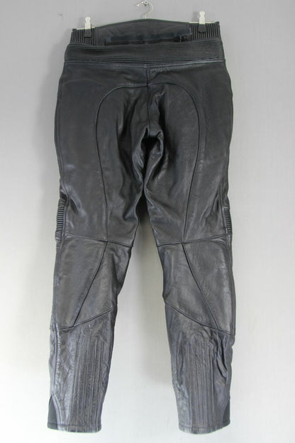 TEXPEED BLACK LEATHER BIKER TROUSERS+CE ARMOUR SIZE 10: WAIST 32"/INSIDE LEG 29"