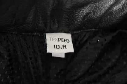 TEXPEED BLACK LEATHER BIKER TROUSERS+CE ARMOUR SIZE 10: WAIST 32"/INSIDE LEG 29"