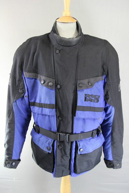 IXS BLACK & BLUE TEXTILE BIKER JACKET WITH CE ARMOUR & THERMAL LINING 46 INCH/XL