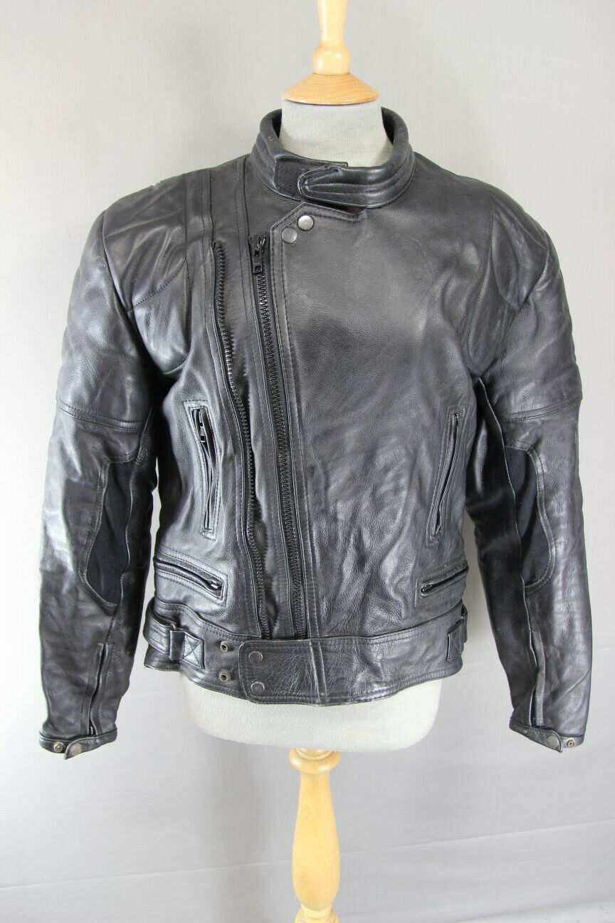 APACHE LEATHERS 'RAMSEY' BLACK LEATHER BIKER JACKET + REMOVABLE PROTECTORS 40 IN
