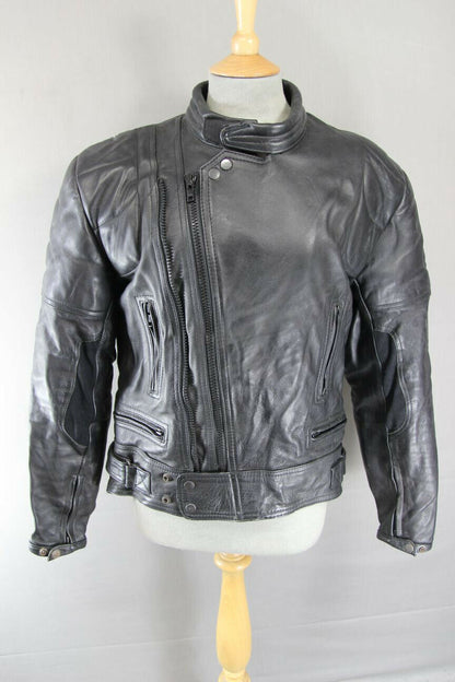 APACHE LEATHERS 'RAMSEY' BLACK LEATHER BIKER JACKET + REMOVABLE PROTECTORS 40 IN