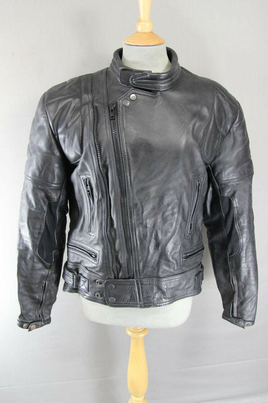 APACHE LEATHERS 'RAMSEY' BLACK LEATHER BIKER JACKET + REMOVABLE PROTECTORS 40 IN