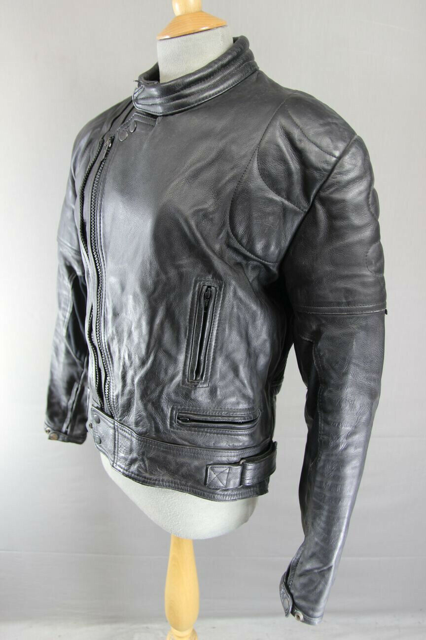 APACHE LEATHERS 'RAMSEY' BLACK LEATHER BIKER JACKET + REMOVABLE PROTECTORS 40 IN